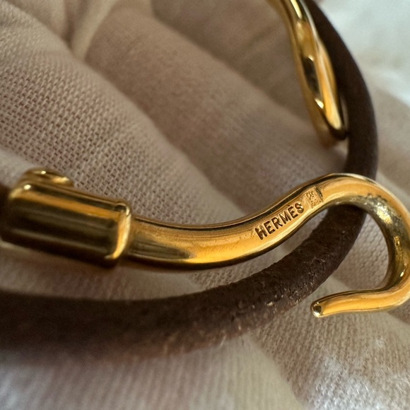 💯 Authentic HERMES Double Wrap Gold & Brown Leather Bangle - Picture 5 of 6